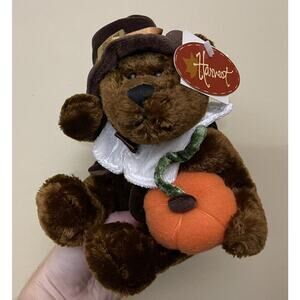 Dan Dee Plush Pilgrim Bear Holding Pumpkin 7" Sitting Soft Stuffed Animal